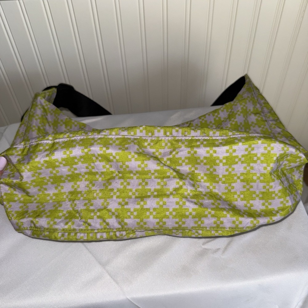 Baggu Green Pink Pixel Gingham Medium Crescent Shoulder Bag Purse Nylon Recycled - Picture 2 of 12